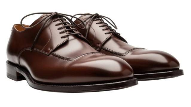 Elegant brown leather Oxford shoes isolated PNG, classic men s footwear for formal occasions and professional attire on transparent background - Powered by Adobe