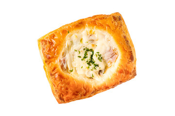 delicious fresh baked Ham Cheese Danish, isolated on white background with clipping path, top view