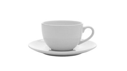 Elegant white ceramic teacup and saucer isolated PNG, classic design for hot beverages on transparent background