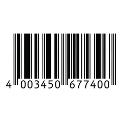 A black and white barcode with numbers underneath on a white background