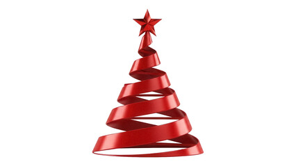 Red ribbon Christmas tree isolated PNG on transparent background, modern holiday decoration for festive design and seasonal greetings © Sofix