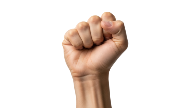 Human fist isolated PNG on transparent background, clenched hand gesture of power and resistance for graphic design and social justice themes