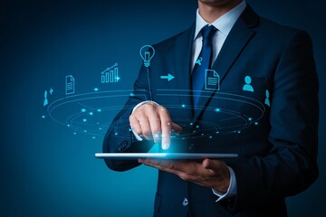 Modern businessman using digital tablet for data analysis