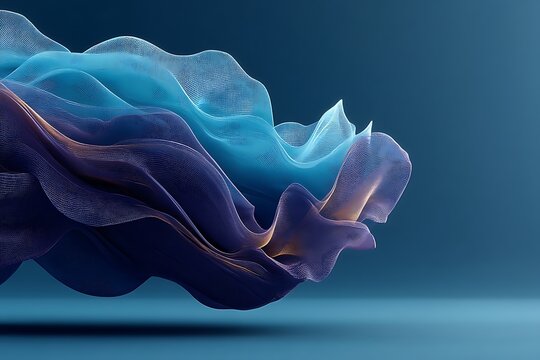Abstract flowing waves background of blue and purple hues with a digital mesh texture - Powered by Adobe