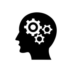 Head silhouette with gears inside on transparent background