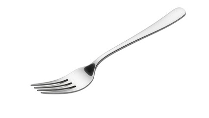 Elegant silver fork isolated PNG on transparent background, shiny metal utensil for dining and kitchen use, modern tableware design