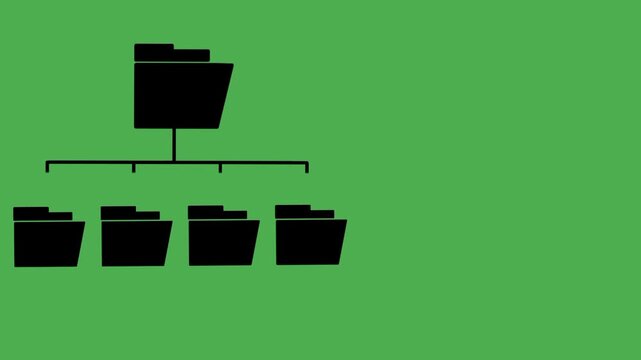 Animated folder hierarchy icon with clean layout and wide copy space. Modern document management concept with simple motion style.