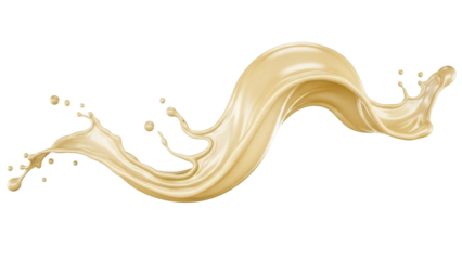 Creamy beige liquid splash isolated PNG on transparent background, smooth flowing swirl for food and beverage design, cosmetic product element