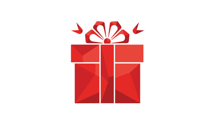 A vibrant red geometric gift box icon with a festive bow, symbolizing celebration, holidays, and special occasions.