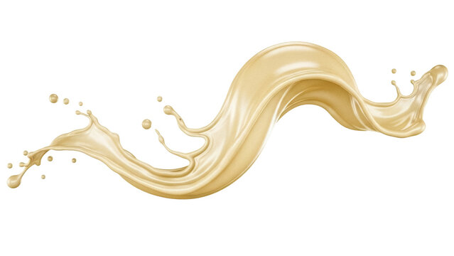 Creamy beige liquid splash isolated PNG on transparent background, smooth flowing swirl for food and beverage design, cosmetic product element
