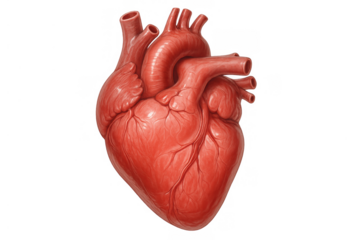 Human heart anatomy illustration showing detailed internal and external structure of the vital organ, transparent png