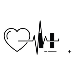 Minimalist line art of a heart with a heartbeat ekg line and a plus sign