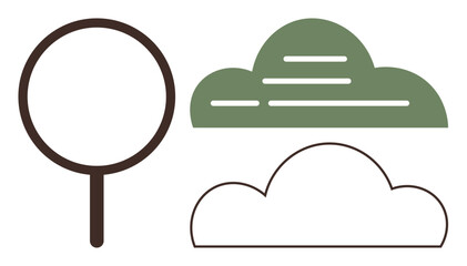 Simplified tree and cloud shapes in brown, green, and white, emphasizing natural elements. Ideal for eco-friendly design, environment, simplicity, minimalism, outdoor themes education