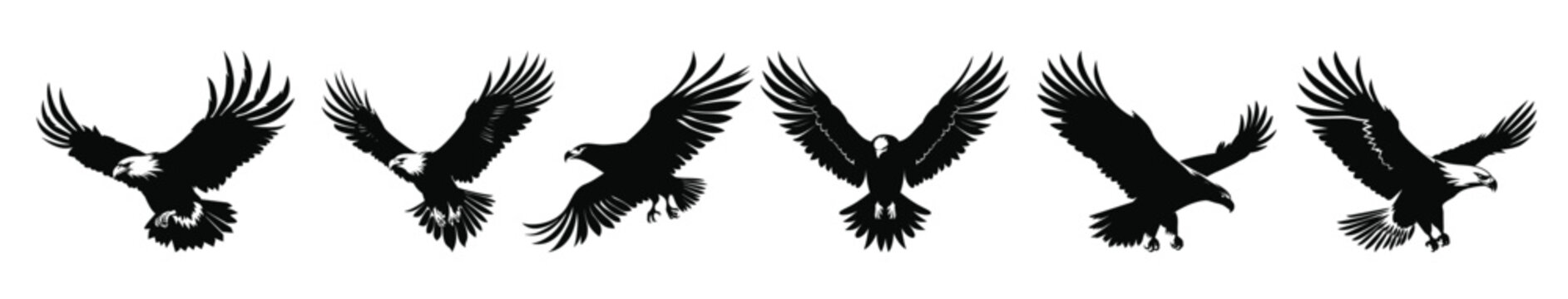 flying bald eagle black silhouette set bald eagle