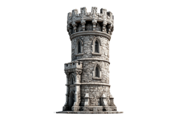 Historic medieval castle tower isolated on transparent background