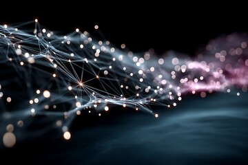 Abstract network of light nodes connected by lines, conveying data or technology