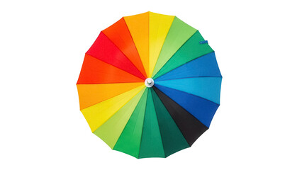 Obraz premium Colorful rainbow umbrella PNG isolated on transparent background, vibrant parasol for weather protection and summer design