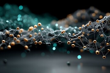Abstract network with gold and silver spheres connecting for design, backgrounds, and presentations