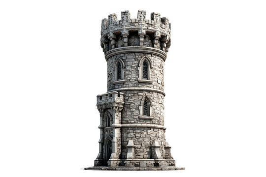 Historic medieval castle tower isolated on transparent background