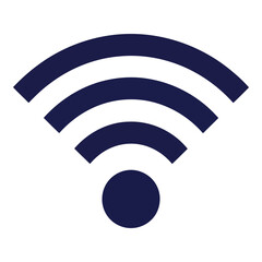 Simple dark blue wifi symbol isolated on a white background representing wireless internet connectivity and network access