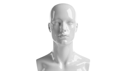 Glossy white mannequin head isolated PNG on transparent background, blank display bust for fashion design and retail