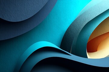 Abstract textured background featuring curved layers of blue, teal, gold and orange hues