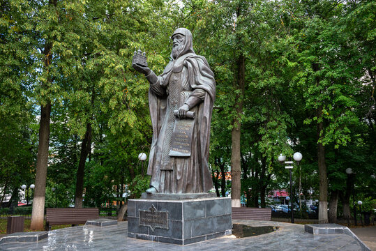 KIROV, RUSSIA - AUGUST 18, 2025: Monument to St. Tryphon of Vyatsky. Kirov