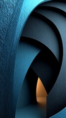 Abstract textured layers create a tunnel effect with a glowing light at the end