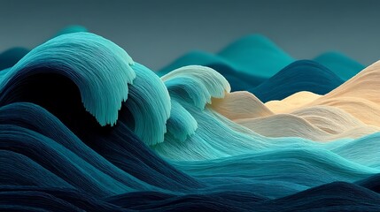 Abstract textured ocean waves in shades of blue, teal, and beige tones