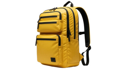 Stylish mustard yellow backpack PNG isolated on transparent background, modern bag for school travel and everyday carry © Sofix