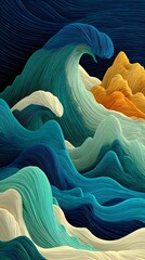 Abstract Thread Waves and Mountain Art Serene Ocean Inspired Texture Wall Decor