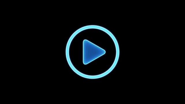 Abstract glowing blue play button animation motion graphic.