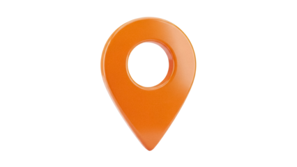 Orange location pin PNG isolated on transparent background, map pointer icon for navigation and travel apps
