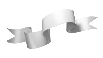 Elegant white ribbon banner isolated PNG, scroll design element for celebrations, awards, and graphic design projects on transparent background