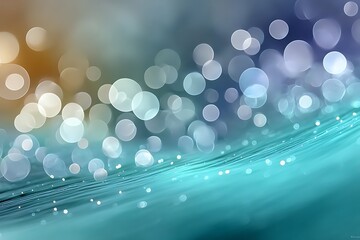 Abstract turquoise water surface with golden and white bokeh circles lights reflection background