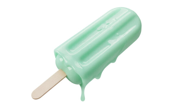Mint green popsicle isolated PNG on transparent background, refreshing summer treat with a wooden stick for a cool dessert