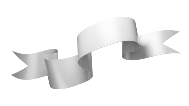 Elegant white ribbon banner isolated PNG, scroll design element for celebrations, awards, and graphic design projects on transparent background