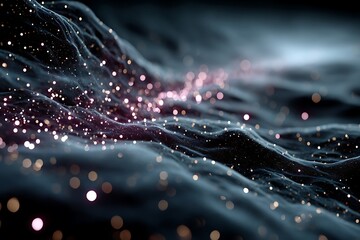 Abstract wave background with pink and white shimmering light bokeh particle effects