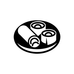 Sushi rolls arranged on a black plate on transparent background silhouette © Uk