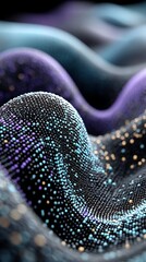 Abstract wave pattern with black, turquoise, purple and gold particle design artwork