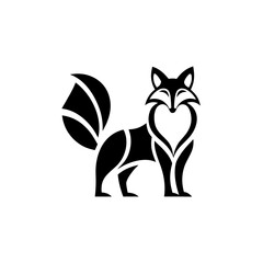 Stylized black fox standing upright on transparent background silhouette