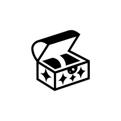 Treasure chest open with gold inside on transparent background silhouette