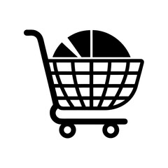 Shopping cart containing pie chart on transparent background silhouette