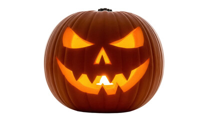Spooky jack-o -lantern PNG isolated on transparent background, Halloween pumpkin with glowing face for holiday decoration