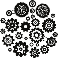 Icon of gear settings vector, featuring isolated black gears mechanism and cog wheel on a white background, symbolizing progress or construction concept through cogwheel icons in UI vector