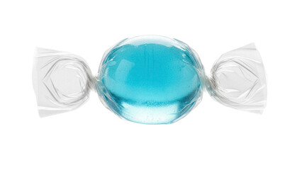 Blue hard candy isolated PNG on transparent background, wrapped sweet treat for confectionery and dessert designs, sugary snack, cellophane wrapper