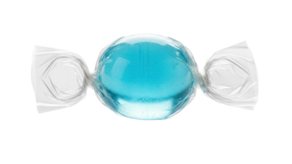 Blue hard candy isolated PNG on transparent background, wrapped sweet treat for confectionery and dessert designs, sugary snack, cellophane wrapper