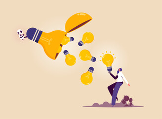AI artificial intelligence technology open lightbulb to provide ideas, think and advice new idea, machine to support and help