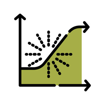 Graph chart filled line color icon. Correlation analysis symbol.
