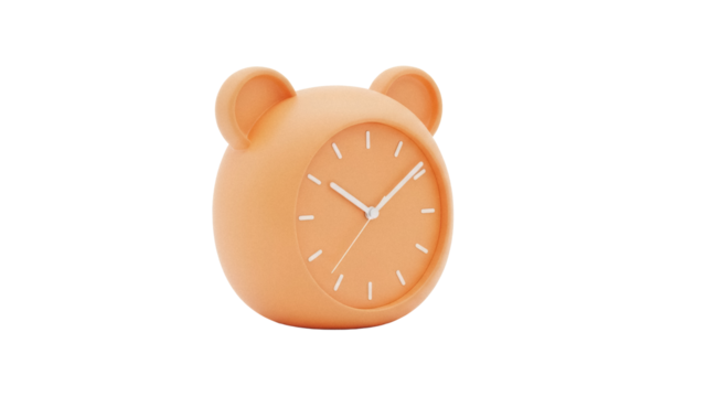 Cute peach-colored bear alarm clock PNG isolated on transparent background, whimsical timepiece for kids rooms and playful designs